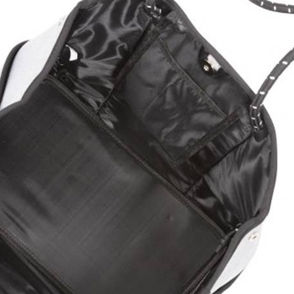 Brown Cow Print with Orange Stripes Neoprene Black Accents Tote Bag With Pouch - Picture 3 of 4